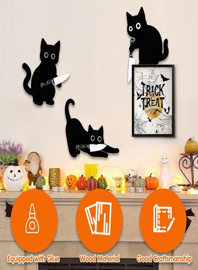 CYUXING 3Pcs Black Cat Halloween Wall Decorations Set, Wooden Wall Art for Home, Spooky and Cute Halloween Decor for Doors, Entryways, Walls - Gift for Cat Lovers and Party Decoration - Image 3